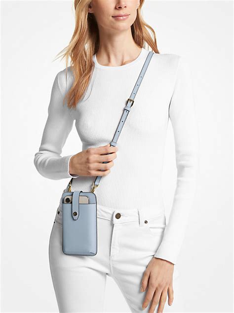 Saffiano Leather Smartphone Crossbody Bag .